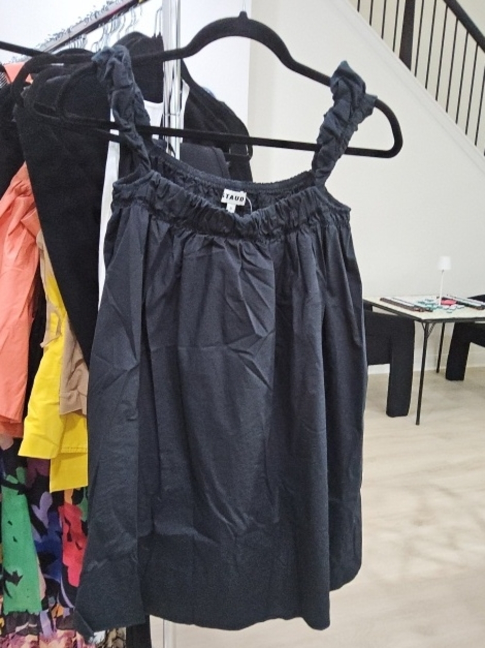 STAUD Black Ruffled Strap Dress Top